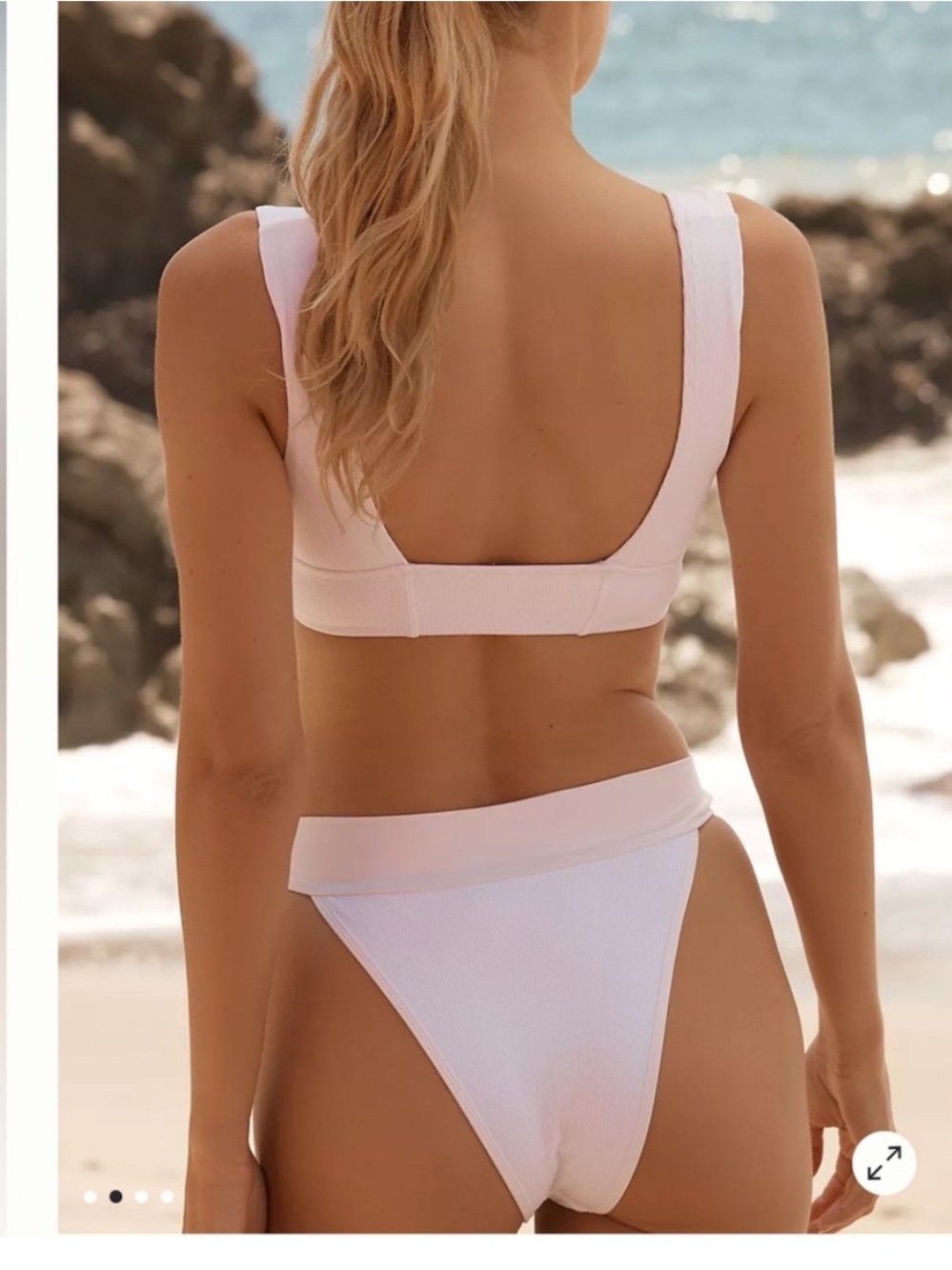 NWT L*Space Lola White Ribbed High Leg Bikini Bottoms Large L Swimwear